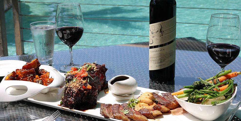 Steak dinner & bottle of wine | Beachside dining, Darwin, Australia